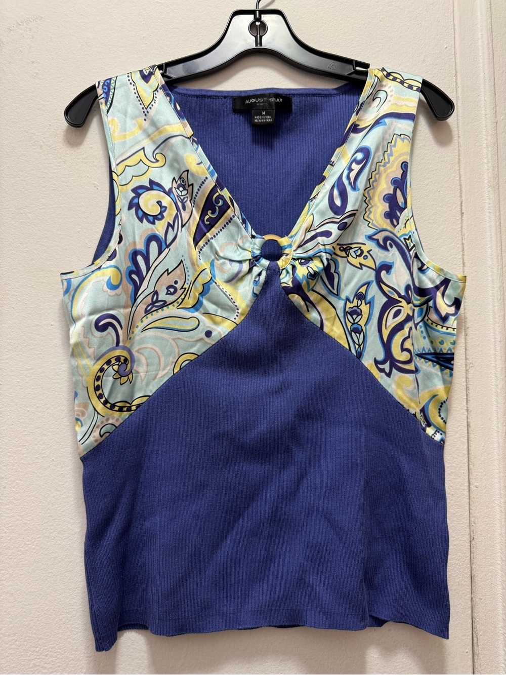 Y2K 2000s August Silk purple paisley sleeveless top decorative O-ring detail M